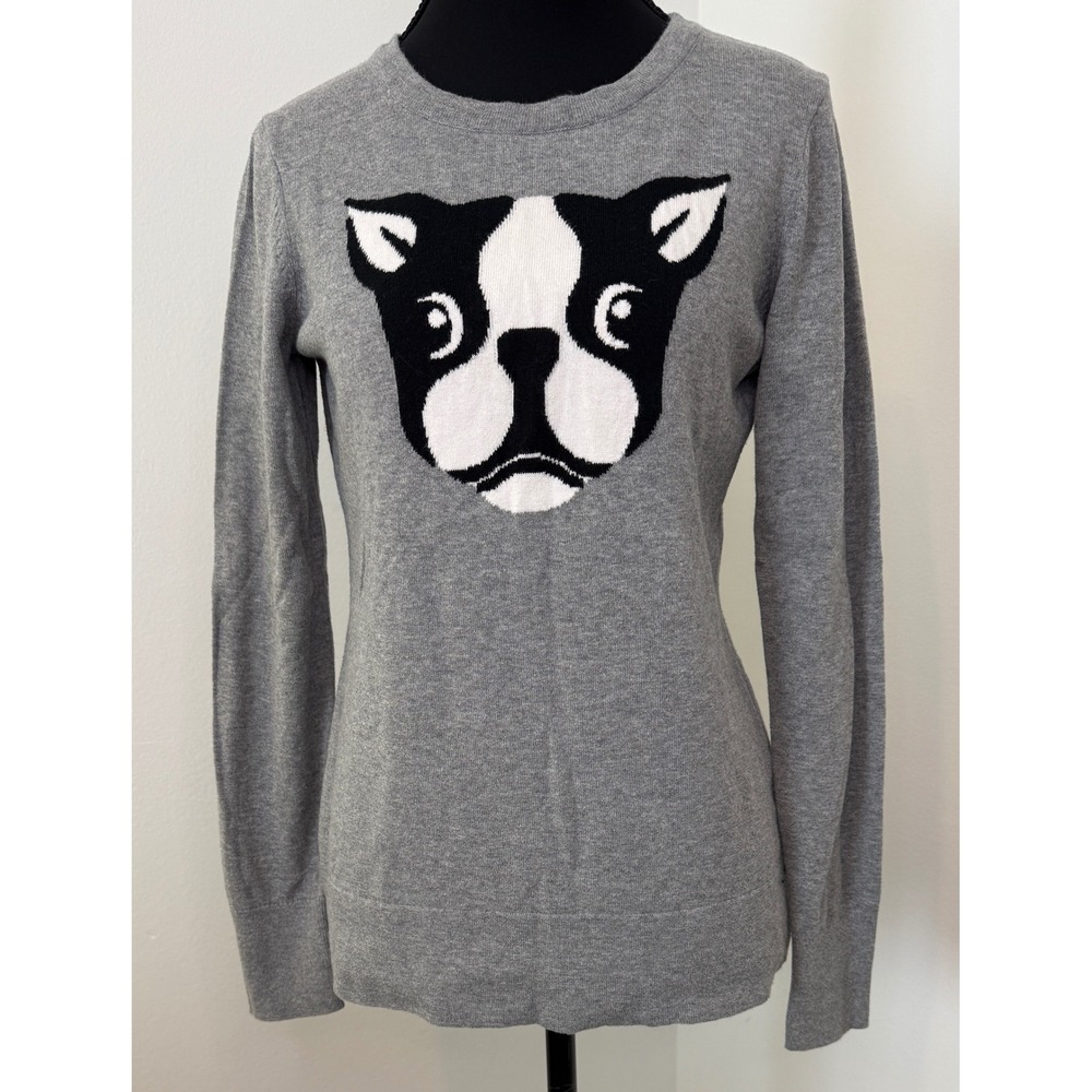 Bass Womens Boston Terrier Dog Graphic Cotton Knit Sweater‎ Grey Small